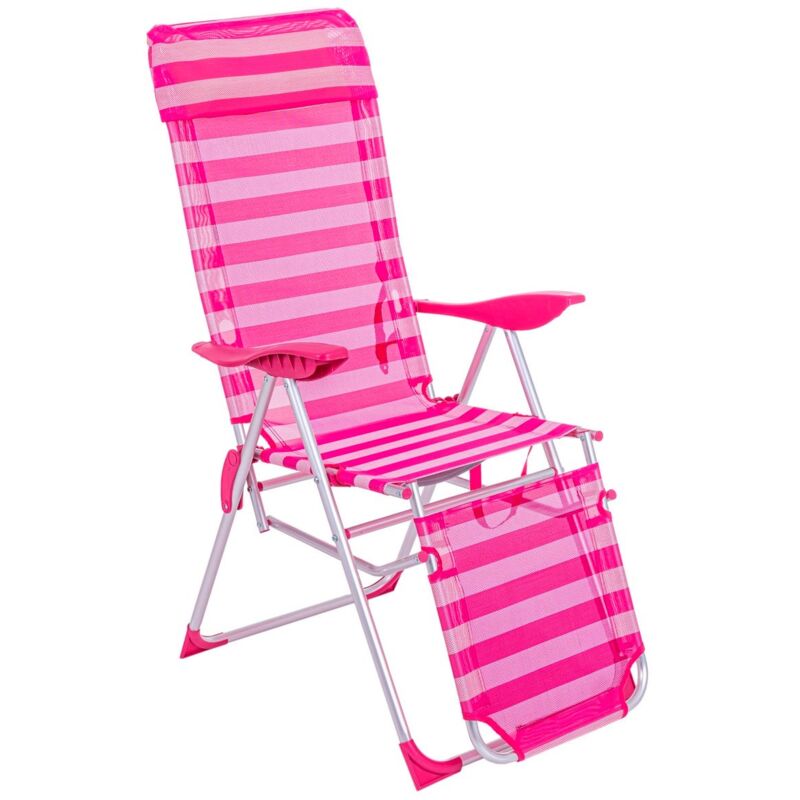 

Lolahome - Sillón de playa con reposapiés de 5 posiciones fucsia de aluminio y textileno de 115x66x61 cm