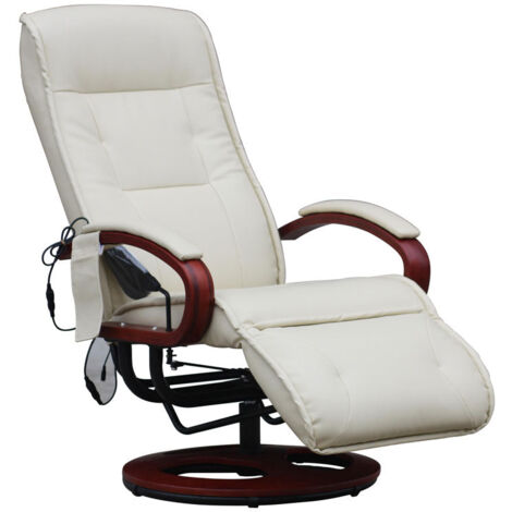 Sillón de relajación con función de masaje de 8 puntos 3 niveles de intensidad en cuero color crema 040006380