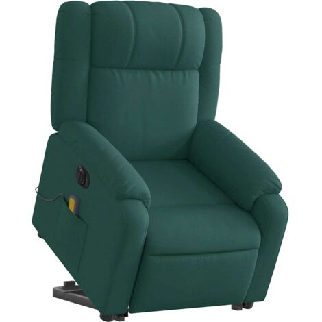 Sillón de relajación con función de masaje y sillón reclinable elevable eléctrico en tela verde oscuro DEC027878