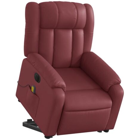 Sillón de relajación con función masaje y sillón reclinable elevable eléctrico en PVC rojo burdeos DEC027832
