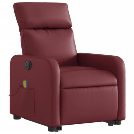 Sillón de relajación con función masaje y sillón reclinable elevable eléctrico en PVC rojo burdeos DEC027837