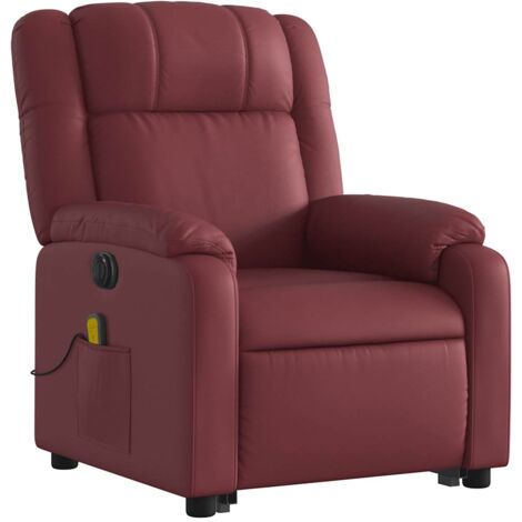 Sillón de relajación con función masaje y sillón reclinable elevable eléctrico en PVC rojo burdeos DEC027838