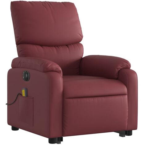 Sillón de relajación con función masaje y sillón reclinable en PVC rojo burdeos DEC027836