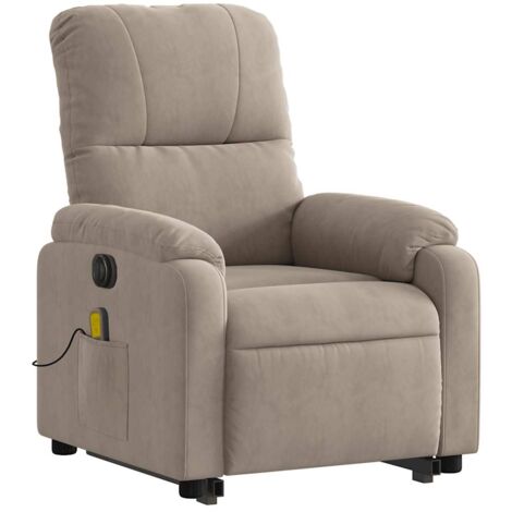 Sillón de relajación eléctrico con función elevadora 6 puntos de masaje en tejido color topo DEC027858