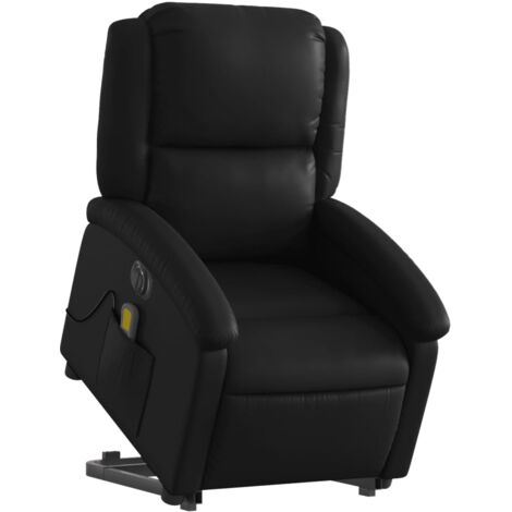 Sillón de relajación función masaje y reclinable función elevación eléctrica en PVC negro DEC027797