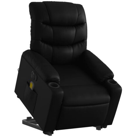 Sillón de relajación función masaje y reclinable función elevación eléctrica en PVC negro DEC027803