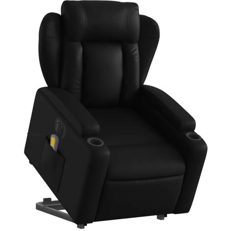 Sillón de relajación función masaje y reclinable función elevación eléctrica en PVC negro DEC027808