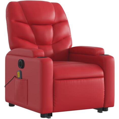 Sillón de relajación función masaje y reclinable función elevación eléctrica en PVC rojo DEC027854