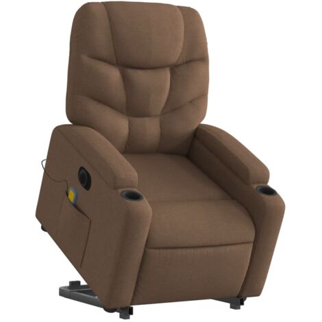 Sillón de relajación función masaje y reclinable función elevación eléctrica en tela marrón DEC027791