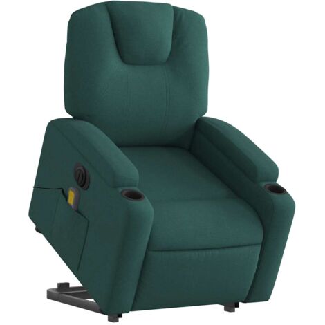 Sillón de relajación función masaje y reclinable función elevación eléctrica en tela verde oscuro DEC027872