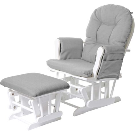 Sillón de relajación función mecedora con reposapiés cojín de tela gris estructura de madera de abedul blanco 040006825