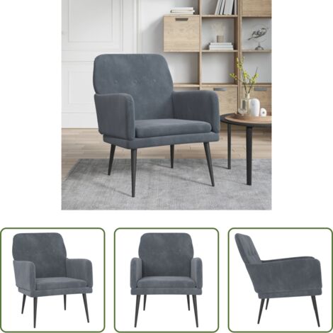 Sillón de relajación -  Sillón de terciopelo gris oscuro 62x79x79 cm