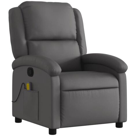 Sillón de relajación TV función de masaje reclinable 6 puntos de masaje en cuero genuino gris DEC026935