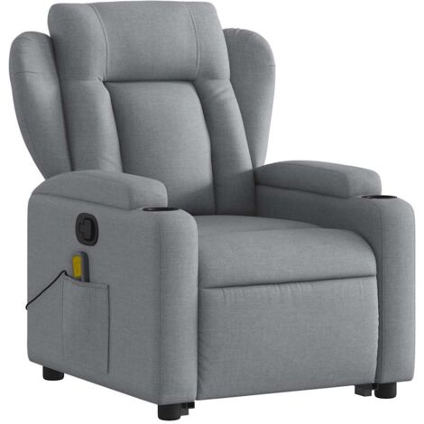 Sillón de relajación TV función masaje 6 puntos de masaje reclinable en tela gris claro DEC026918