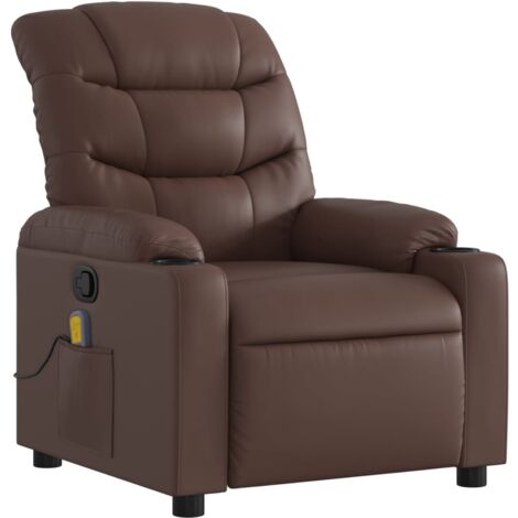 Sillón de relajación TV función masaje reclinable 6 puntos de masaje en PVC marrón DEC027004