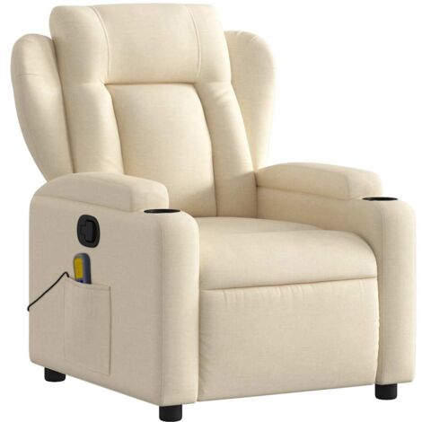 Sillón de relajación TV función masaje reclinable 6 puntos de masaje en tela crema DEC026892