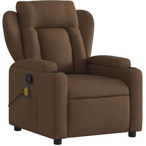Sillón de relajación TV función masaje reclinable 6 puntos de masaje en tela marrón DEC027026