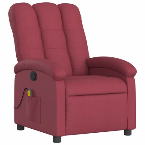 Sillón de relajación TV función masaje reclinable 6 puntos de masaje en tela rojo burdeos DEC027092