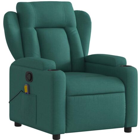 Sillón de relajación TV función masaje reclinable 6 puntos de masaje en tela verde oscuro DEC027120
