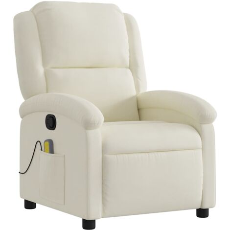 Sillón de relajación TV función masaje reclinable 6 puntos de masaje en terciopelo crema DEC026897