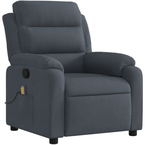 Sillón de relajación TV función masaje reclinable 6 puntos de masaje en terciopelo gris oscuro DEC026967