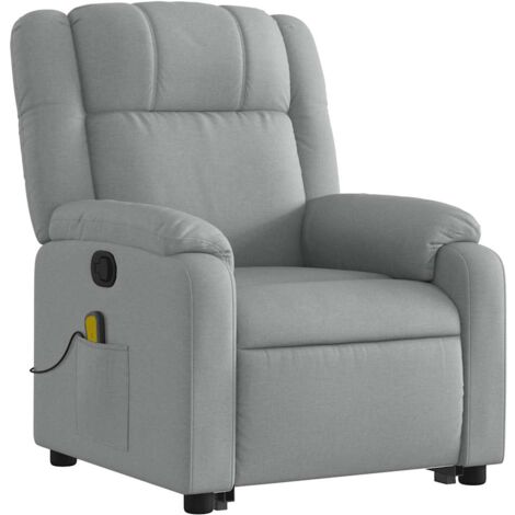 Sillón de relajación TV función masaje reclinable elevación eléctrica en tela gris claro DEC026909