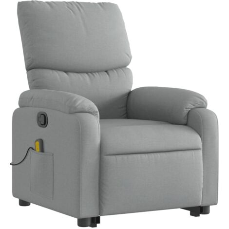 Sillón de relajación TV función masaje reclinable elevación eléctrica en tela gris claro DEC026927