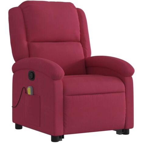 Sillón de relajación TV función masaje reclinable elevación eléctrica en terciopelo rojo burdeos DEC027098