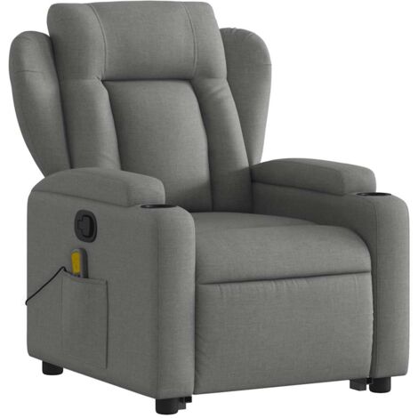Sillón de relajación TV función masaje reclinable y elevable eléctrico en tela gris oscuro DEC026959