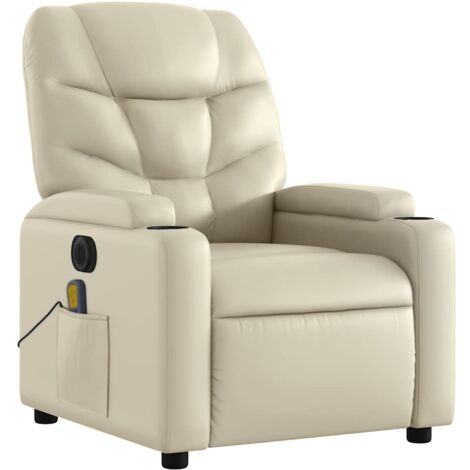 Sillón de relajación TV función masaje sillón reclinable eléctrico 6 puntos de masaje en PVC crema DEC027145