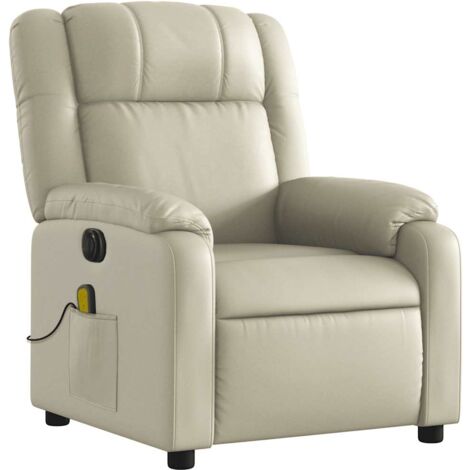 Sillón de relajación TV función masaje sillón reclinable eléctrico 6 puntos de masaje en PVC crema DEC027146