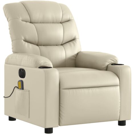 Sillón de relajación TV función masaje sillón reclinable eléctrico 6 puntos de masaje en PVC crema DEC027147