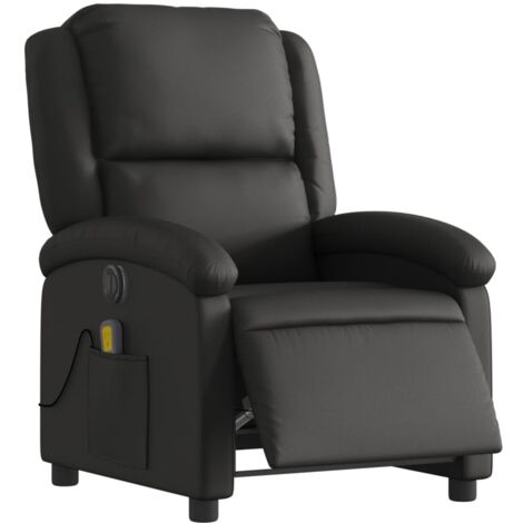 Sillón de relajación TV función masaje sillón reclinable eléctrico en cuero genuino negro DEC027207