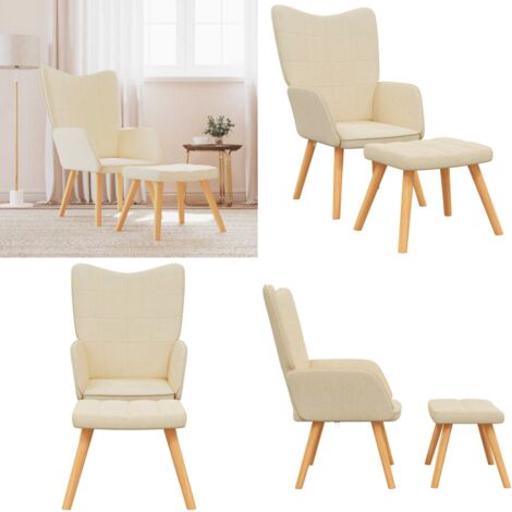 Sillón de relax con reposapiés de tela color crema - Silla de comedor - Silla con taburete