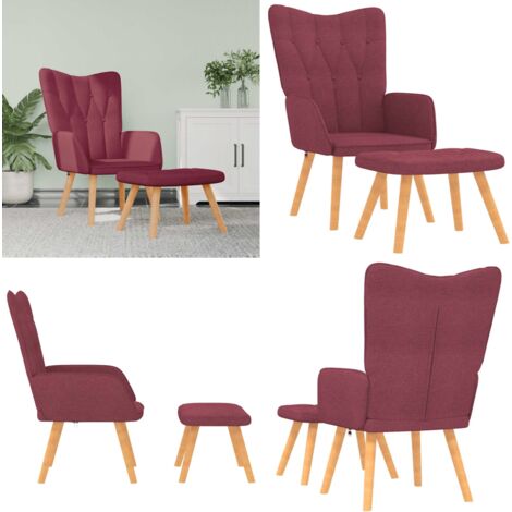Sillón de relax con reposapiés tela rojo tinto - Silla con taburete - Silla de comedor