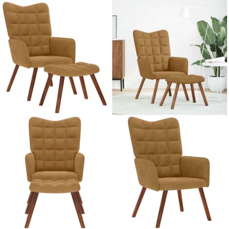 Sillón de relax con reposapiés terciopelo marrón - Silla de relax - Reposapiés