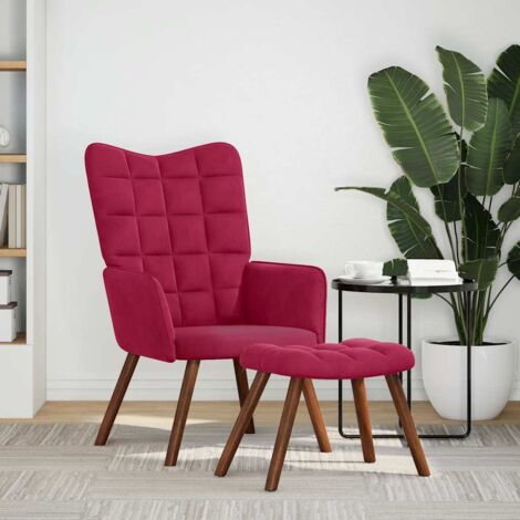 Sillón de relax con reposapiés terciopelo rojo tinto