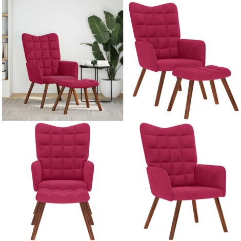 Sillón de relax con reposapiés terciopelo rojo tinto - Reposapiés - Silla de relax