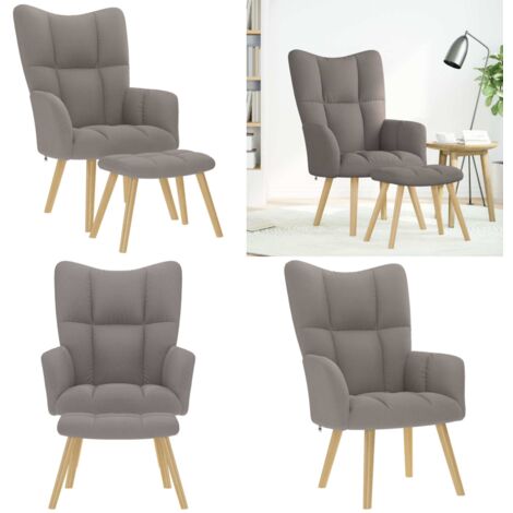 Sillón de relax con taburete de tela gris taupé - Reposapiés - Silla de relax