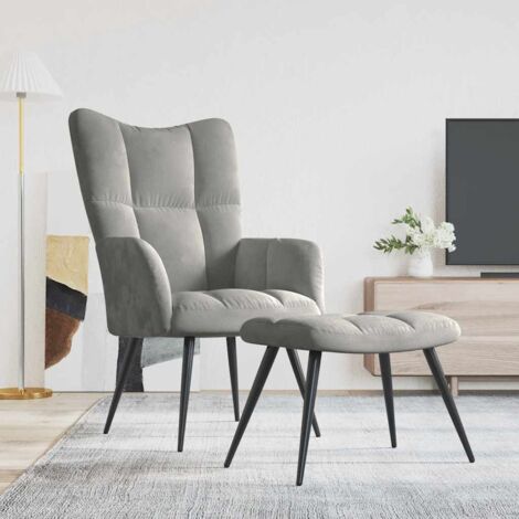 Sillón de relax con taburete de terciopelo gris claro