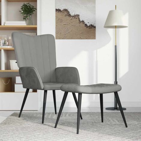 Sillón de relax con taburete de terciopelo gris claro