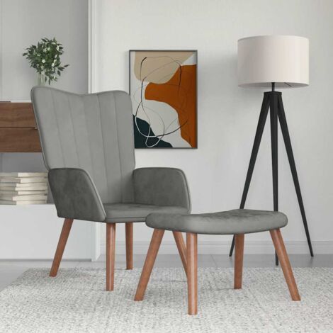 Sillón de relax con taburete de terciopelo gris claro