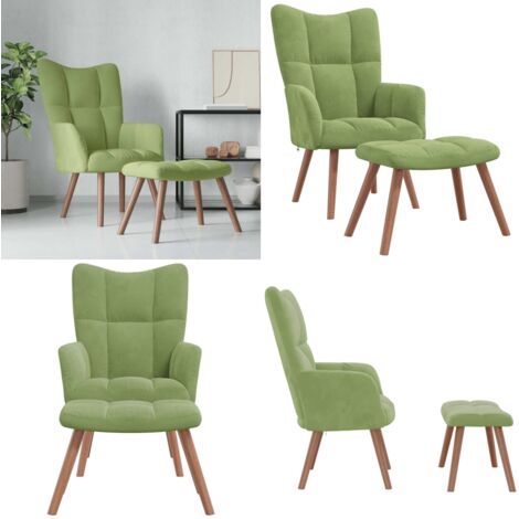 Sillón de relax con taburete de terciopelo verde claro - Taburete - Terciopelo