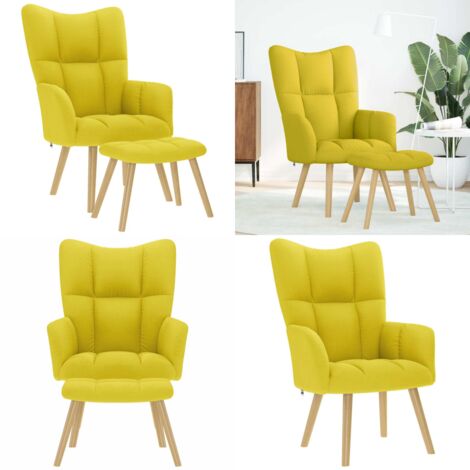 Sillón de relax con taburete tela amarillo clara - Reposapiés - Silla de relax