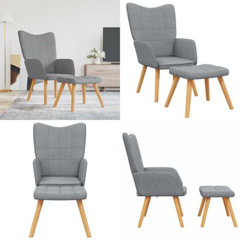 Sillón de relax con taburete tela gris claro - Silla de comedor - Silla de oficina