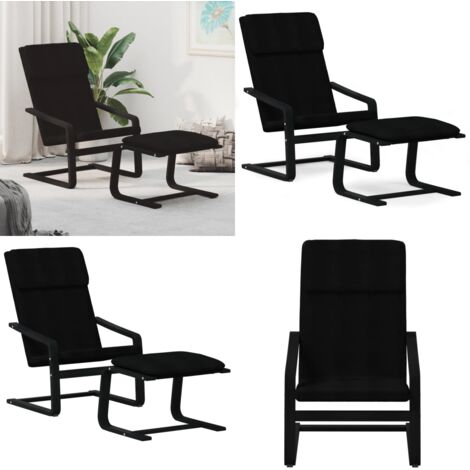 Sillón de relax con taburete tela negro - Reposapiés - Asiento cómodo