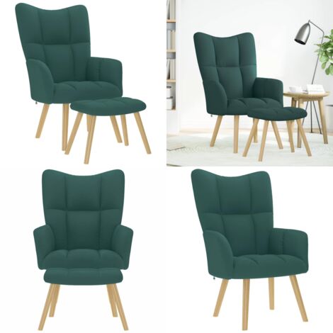Sillón de relax con taburete tela verde oscuro - Reposapiés - Sillón relajante