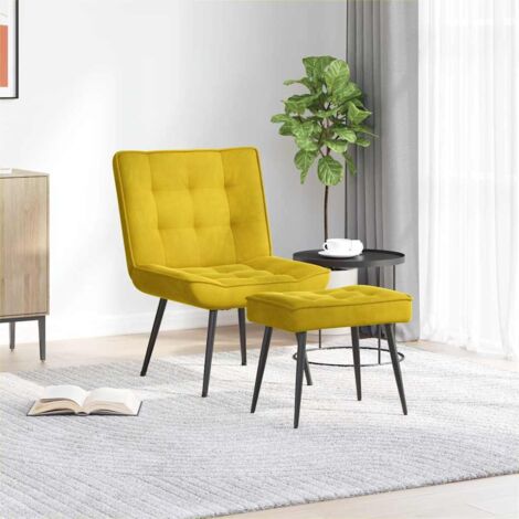 Sillón de relax con taburete terciopelo amarillo