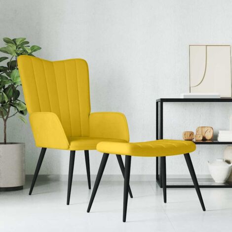 Sillón de relax con taburete terciopelo amarillo mostaza
