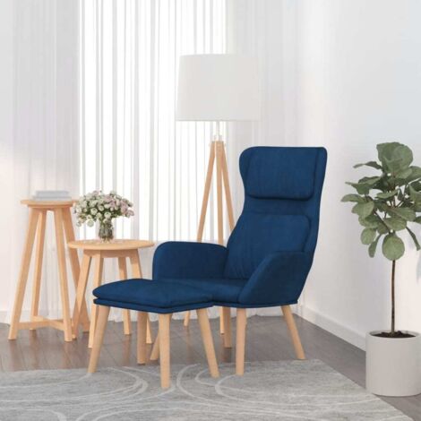 Sillón de relax con taburete terciopelo azul